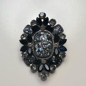 Vintage Black Rhinstone Brooch Marked Signed SNK